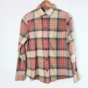 L.L. Bean Womens Relaxed Fit Plaid Flannel Button Up Shirt Size Small Western